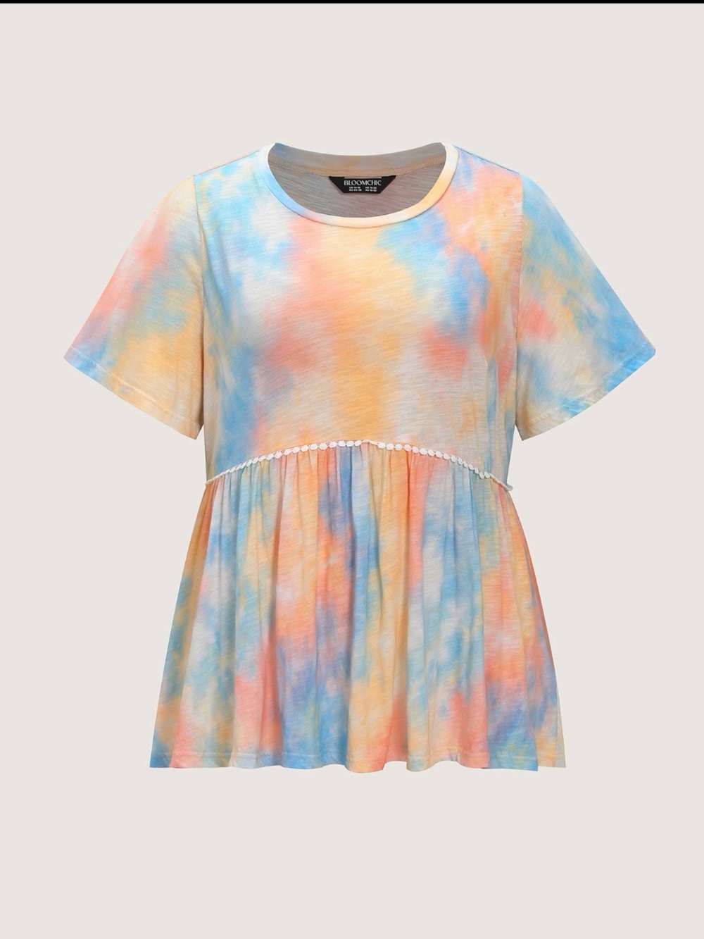 BloomChic Pastel Tie-Dye Peplum Tee - Blue, Pink, Peach